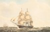 Британский парусник "Мадагаскар" водоизмещением 1000 тонн, принадлежавший Ост-Индской компании и построенный в 1837 г. Репринт середины XX века со старинной английской гравюры