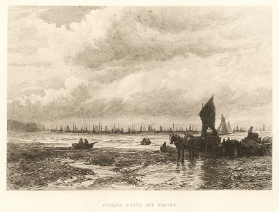 Рыбацкие лодки около Уитби. Лист из серии "Галерея офортов". Лондон, 1880-е