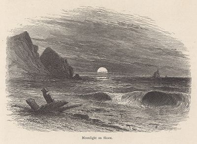 Лунный свет на берегу океана, Лонг-Айленд, штат Нью-Йорк. Лист из издания "Picturesque America", т.I, Нью-Йорк, 1872.