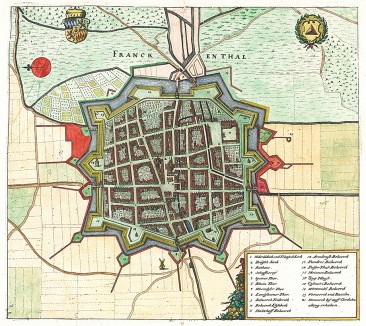 Город Франкенталь (Пфальц). Franckenthal. Из Theatrum Europeaum. Франкфурт-на-Майне, 1667