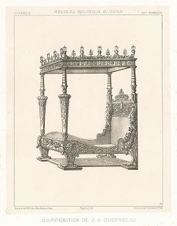 Кровать по эскизам Жака Андруэ Дюсерсо, XVI век. Meubles religieux et civils..., Париж, 1864-74 гг. 