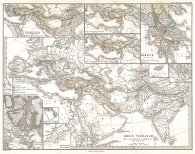 Известный мир после битвы при Курупедии в 282 - 220 гг. до н. э.. Карта из "Atlas Antiquus" (Древний атлас) Карла Шпрюнера и Теодора Менке, Гота, 1865 год