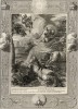 Ио, превращённая в белую корову. Гермес усыпляет Аргоса игрой на флейте и отрубает ему голову (лист известной работы "Храм муз", изданной в Амстердаме в 1733 году)