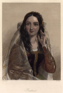 Беатриче, героиня пьесы Уильяма Шекспира «Много шума из ничего». The Heroines of Shakspeare. Лондон, 1848