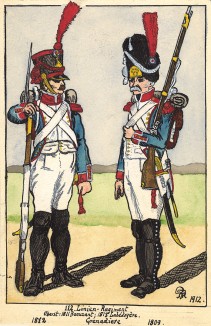 1808-12 гг. Вольтижер и гренадер 112-го полка французской линейной пехоты. Коллекция Роберта фон Арнольди. Германия, 1911-28