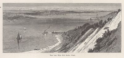 Вид с Белого холма, остров Шелтер, Лонг-Айленд, штат Нью-Йорк. Лист из издания "Picturesque America", т.I, Нью-Йорк, 1872.