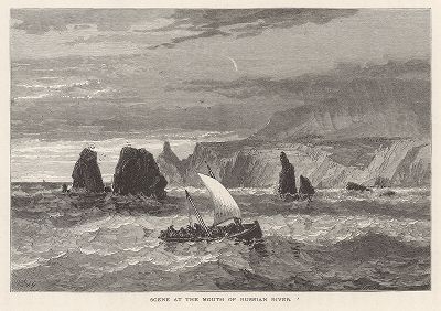 Устье реки Рашен-ривер, штат Калифорния. Лист из издания "Picturesque America", т.I, Нью-Йорк, 1872.