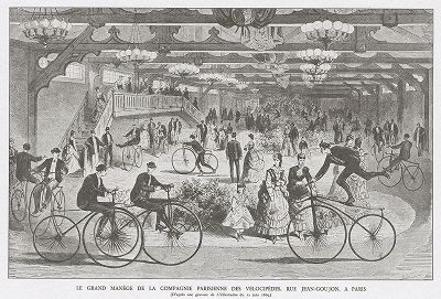 Французская публика в Большом манеже Парижской велосипедной компании в 1869 году. Les cyclisme, Париж, 1935