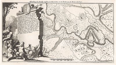 Карта сражения между русскими и турками на реке Прут. 
