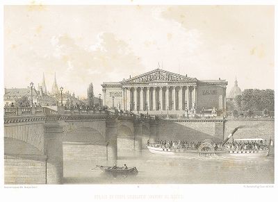 Вид на Бурбонский дворец со стороны площади Согласия (из работы Paris dans sa splendeur, изданной в Париже в 1860-е годы)