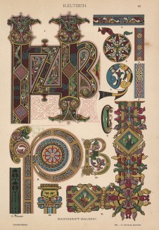 Кельтские орнаменты на манускриптах VIII-IX вв. (лист 30 альбома "Сокровищница орнаментов...", изданного в Штутгарте в 1889 году)