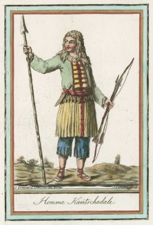 Румяный охотник камчадал середины XVIII века (иллюстрация к работе Costumes civils actuels de tous les peuples..., изданной в Париже в 1788 году)