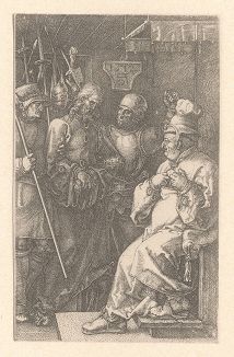 Cерия "Страсти Христовы". Христос перед Каиафой. Гравюра Альбрехта Дюрера, выполненная в 1512 году (Репринт 1928 года. Лейпциг)