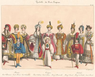 Три империи (Российская, Оттоманская и Австрийская). Маскарадные костюмы русских, турков и австрийцев. 