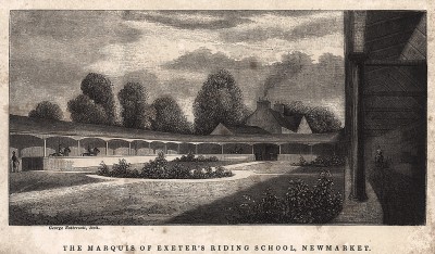 Школа верховой езды маркиза Эксетера в Ньюмаркете, Великобритания. Иллюстрация из книги Джорджа Таттерсалла Sporting Architecture. Лондон, 1841 
