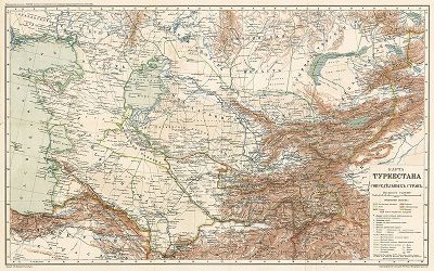 Карта Туркестана и сопредельных стран, 1913 год. 