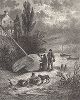 Рыбаки конопатят лодку на берегу реки Неверсинк-ривер, штат Нью-Джерси. Лист из издания "Picturesque America", т.I, Нью-Йорк, 1872.