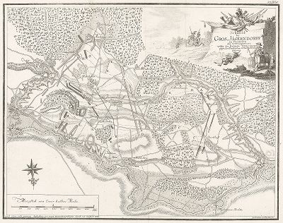 План сражения при Гросс-Егерсдорфе 30 августа 1757 года. Первая крупная битва русской армии во время Семилетней войны. 