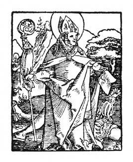 Святой Валентин, епископ Тернийский. Ганс Бальдунг Грин. Иллюстрация к Hortulus Animae. Издал Martin Flach. Страсбург, 1512