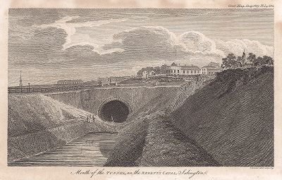 Портал строящегося Истингтонского туннеля Риджентс-канала в Лондоне. Иллюстрация из "Gentlemаn's magazine", август 1819 года, Лондон. 