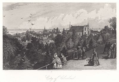 Вид города Кливленда, штат Огайо, и южной части озера Эри. Лист из издания "Picturesque America", т.I, Нью-Йорк, 1873.