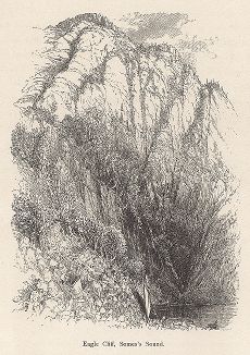 Утёсы на берегу озера Орлиного, штат Мэн. Лист из издания "Picturesque America", т.I, Нью-Йорк, 1872.