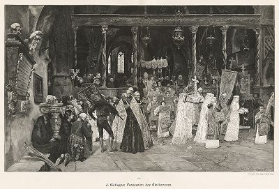 "Процессия Праздника Майских крестов" работы Хосе Гальегоса-и-Арноса. Moderne Kunst..., т. 9, Берлин, 1895 год. 