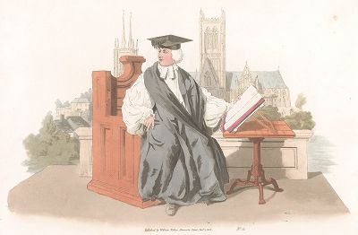Профессор-епископ английского университета. Лист из издания "The Costume of Great Britain" Уильяма Пайна, Лондон, 1805. 