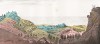 Порфировые скалы близ Симеиза. Зарисовано по дороге в Коккозы. Фредерик Дюбуа де Монпере, «Путешествие по Кавказу…", л.XXI пятой части атласа. Париж, 1843