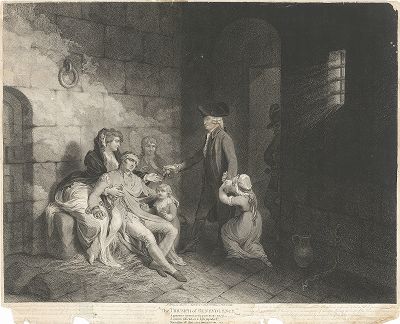 "Триумф благотворительности". Джон Говард (1726-1790) - английский юрист, филантроп и тюремный реформатор посещает заключенного. 