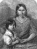 Жена и ребёнок Оцеолы -- вождя и военачальника индейского племени семинолов, лидера сопротивления американским колонизаторам в период Второй семинольской войны с 1835 по 1842 годы (The Illustrated London News №300 от 29/01/1848 г.)
