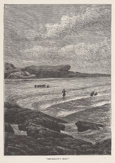 Скала Трон лорда Берклея вблизи Ньюпорта, штат Род-Айленд. Лист из издания "Picturesque America", т.I, Нью-Йорк, 1872.