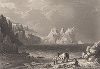 Замок на берегу моря в Корнуолле. Meyer's Universum, Oder, Abbildung Und Beschreibung Des Sehenswerthesten Und Merkwurdigsten Der Natur Und Kunst Auf Der Ganzen Erde, Хильдбургхаузен, 1840 год.