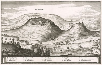 Укрепления французского города La Motte. Archontologia cosmica, Франкфурт-на-Майне, 1695