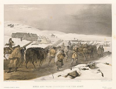 Поставки для английского экспедиционного корпуса зимой 1855 года. The Seat of War in the East by William Simpson, Лондон, 1855 год. Часть I, лист 16