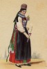 Жительница кантона Фрибур в костюме для церковного праздника. Сoutumes suisses dessinés d'aprés nature, par J.Suter. Париж, 1840
