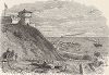 Вид на порт и город Макино, берег озера Мичиган, штат Мичиган. Лист из издания "Picturesque America", т.I, Нью-Йорк, 1872.