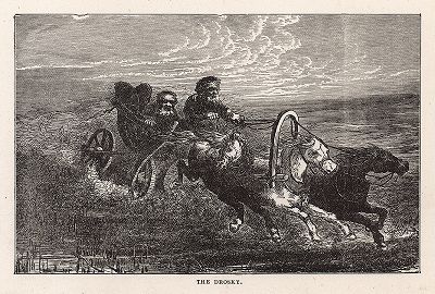 Дрожки. Гравюра из серии  "Half Hours In The Far North", Лондон, 1897 год
