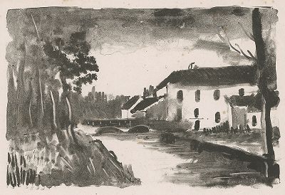 Мельница в Назе. Литография Мориса де Вламинка, 1924 год. 