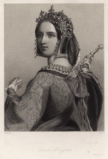 Королева Маргарет, героиня пьесы Уильяма Шекспира "Генрих VI". The Heroines of Shakspeare. Лондон, 1850-е гг.