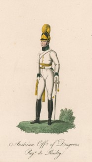 Австрийский драгун в 1810-е гг. (из редкой работы "Европейский военный костюм...", изданной в Лондоне в разгар наполеоновских войн)