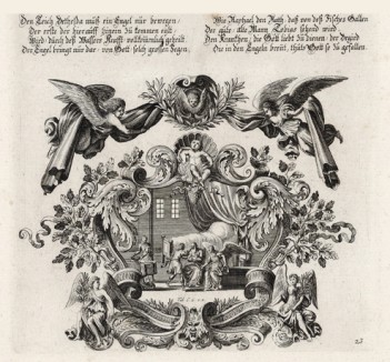 Товит собирает пиршественный стол (из Biblisches Engel- und Kunstwerk -- шедевра германского барокко. Гравировал неподражаемый Иоганн Ульрих Краусс в Аугсбурге в 1694 году)
