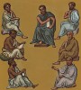 Греческие медики-теоретики гадают над формулой мумиё (из Les arts somptuaires... Париж. 1858 год)