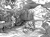 Бог Пан спасает бросившуюся в воду Психею. Иллюстрация к роману Апулея «Метаморфозы, или Золотой осёл». Монограммист N.H. Аугсбург, 1538. Репринт 1930 г.