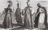 Традиционные костюмы высшей знати Османской империи: наряд султана, командующего гвардией, первого евнуха и телохранителя султана.