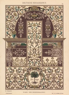 Немецкие резные деревянные оклады эпохи Возрождения (лист 78 альбома "Сокровищница орнаментов...", изданного в Штутгарте в 1889 году)