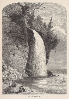 Водопад Серебряный, озеро Верхнее. Лист из издания "Picturesque America", т.I, Нью-Йорк, 1872.