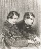 Эдмон и Жюль де Гонкур. Литография Поля Гаварни из серии "Маски и лица", сюита "Господа литераторы", 1853 год. 