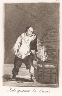 И он сжёг дом (Y se le quema la casa). Лист 18 из всемирно известной серии офортов Франсиско Гойи "Капричос" ("Los Caprichos") (Причуды). Серия была сделана в 1797-1798 гг.. Представленный лист напечатан с оригинальной доски около 1900 года.