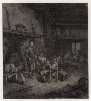 Сцена в трактире. Голландская гравюра середины XVIII века
